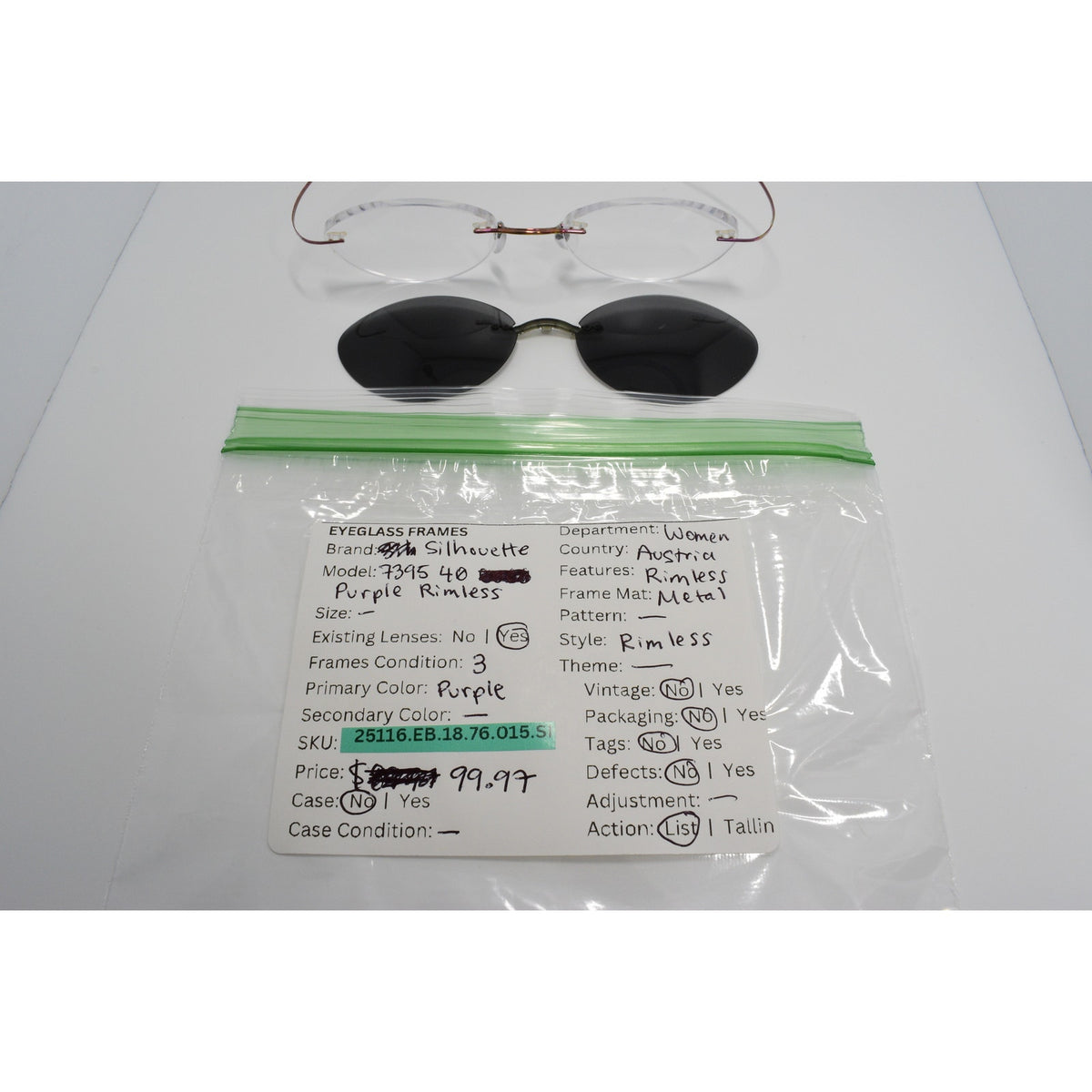 Silhouette 7395 40 Purple Rimless Eyeglasses FRAMES ONLY - GOOD CONDITION