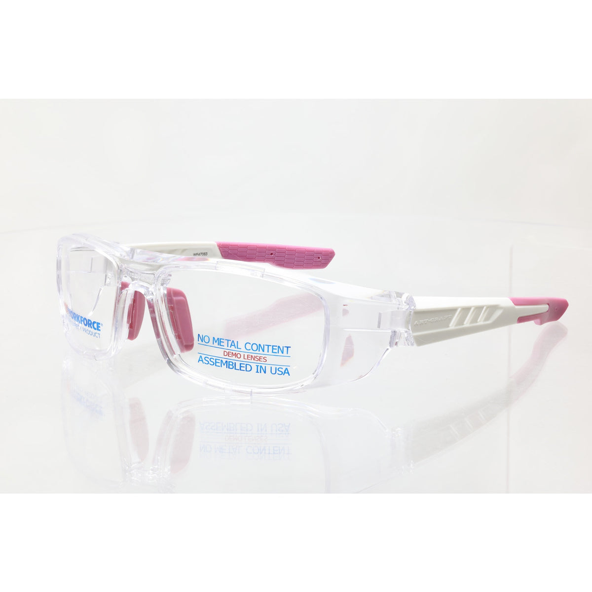 USA Workforce WF47083 clear/white/pink safety glasses frames