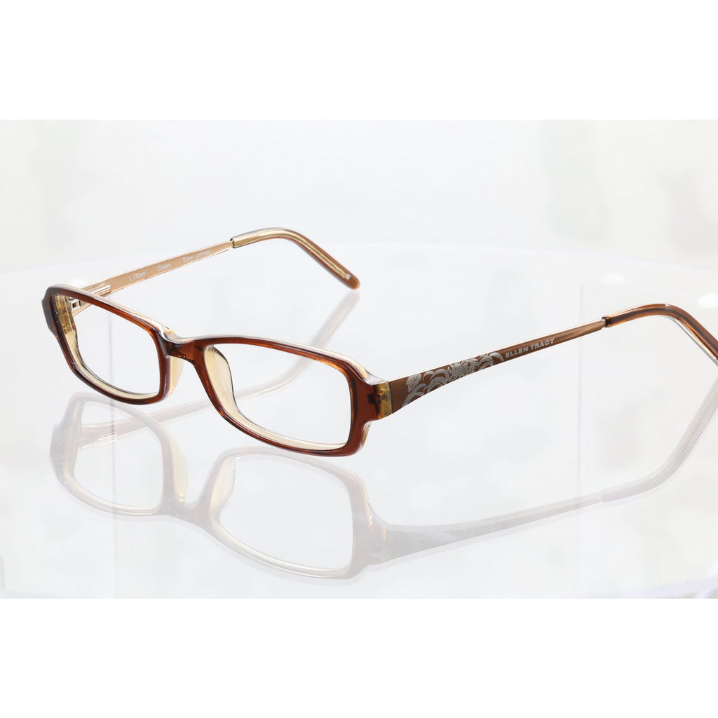 Ellen Tracy Charon brown laminate eyeglass frames
